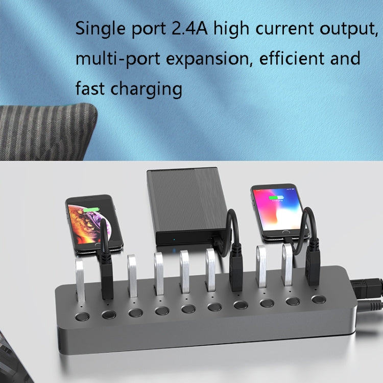 Blueendless USB Splitter Aluminum Alloy QC Fast Charge Expander, Number of interfaces: 10-port (12V4A Power)
