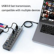 Blueendless USB Splitter Aluminum Alloy QC Fast Charge Expander, Number of interfaces: 10-port (12V4A Power)