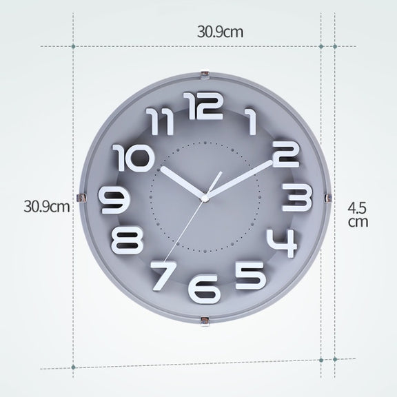 12 Inch Living Room Silent Wall Clock Round Stereo 3D Digital Wall Clock(Gray)