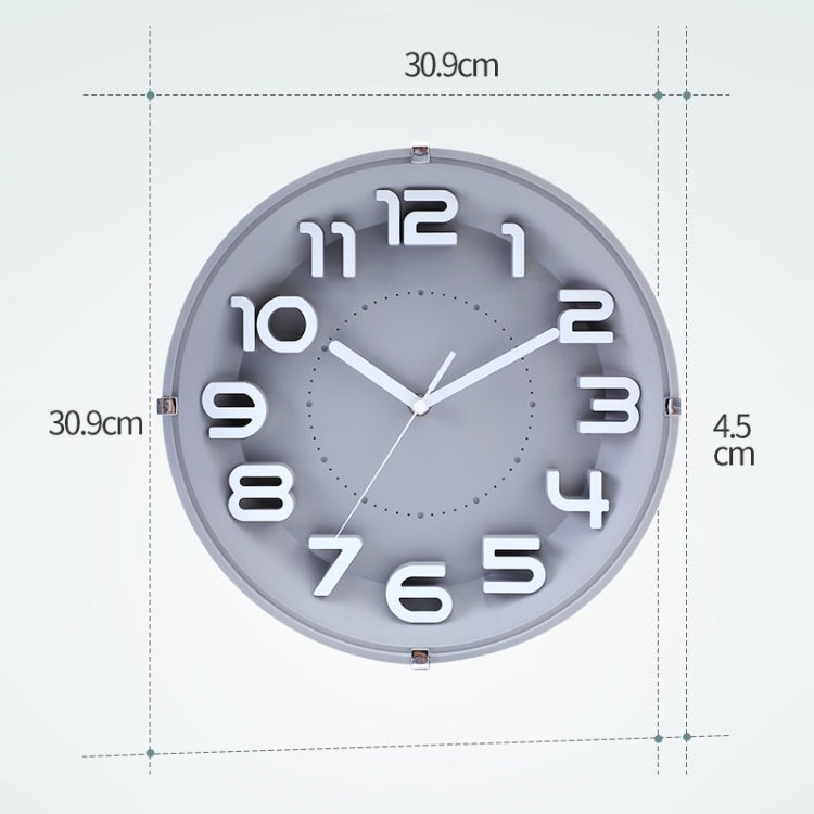 12 Inch Living Room Silent Wall Clock Round Stereo 3D Digital Wall Clock(Ink Green)