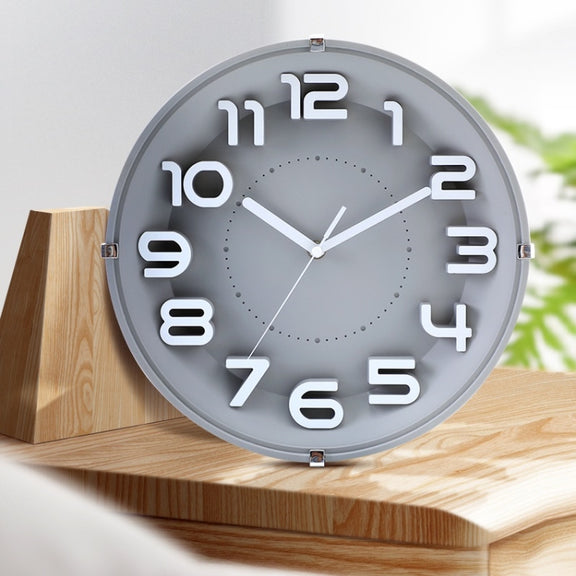 12 Inch Living Room Silent Wall Clock Round Stereo 3D Digital Wall Clock(Ink Green)
