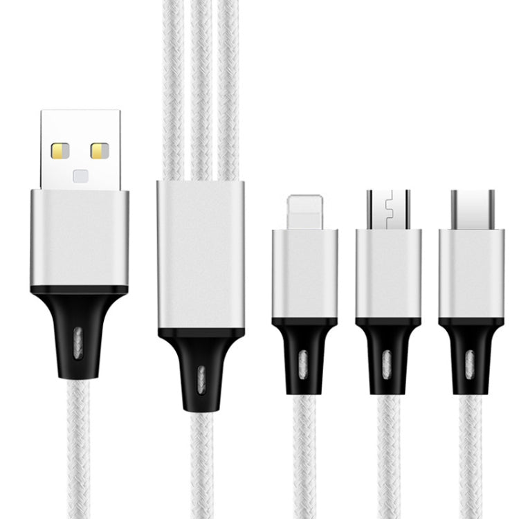2 PCS ZZ034 USB To 8 Pin + USB-C / Type-C + Micro USB 3 In 1 Fast Charging Cable, Style: Mini-Silver - free shipping - PMC Jewellery - Order now!