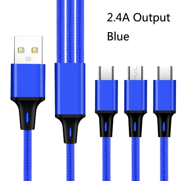 2 PCS ZZ034 USB To 8 Pin + USB-C / Type-C + Micro USB 3 In 1 Fast Charging Cable, Style: Mini-Blue - Multifunction Cable by PMC Jewellery | Online Shopping South Africa | PMC Jewellery | Buy Now Pay Later Mobicred