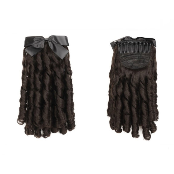 Princess Curly Ponytail Wig Costume Film And Television Retro Prom Comb Ponytail Curly Hair(Brownish Black)