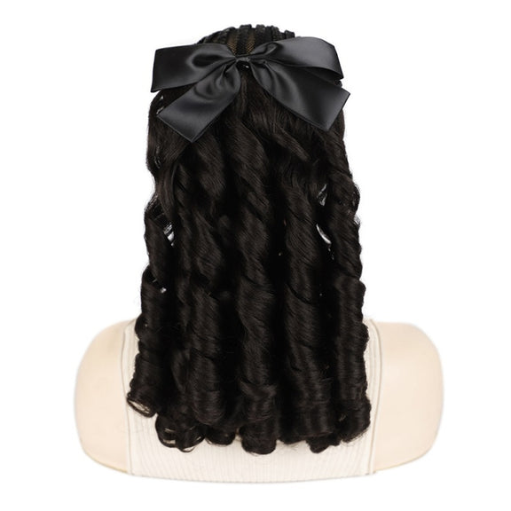 Princess Curly Ponytail Wig Costume Film And Television Retro Prom Comb Ponytail Curly Hair(Brownish Black)