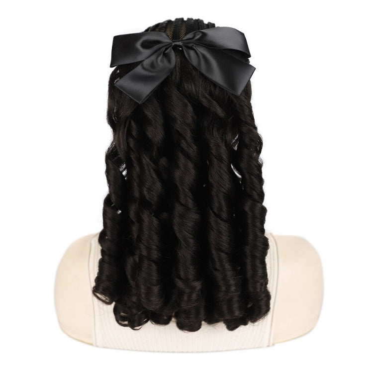 Princess Curly Ponytail Wig Costume Film And Television Retro Prom Comb Ponytail Curly Hair(Natural Black)