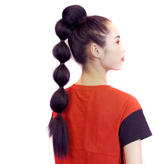 Bubble Shape Fluffy Curly Hair Drawstring Net Bag Fake Ponytail(Black 1B #)