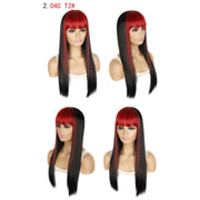 Color Bleaching And Dyeing Double Sideburns With Bangs Long Straight Hip-Hop Wig(Red Bleaching Black)