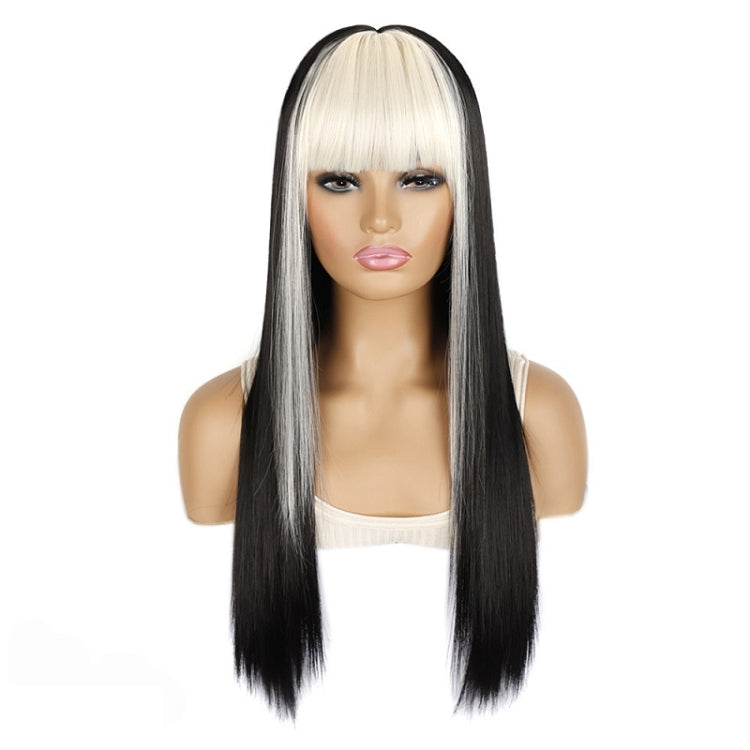 Color Bleaching And Dyeing Double Sideburns With Bangs Long Straight Hip-Hop Wig(Rice White Bleaching Black) - free shipping - PMC TechLife - Order now!