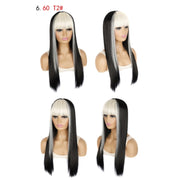 Color Bleaching And Dyeing Double Sideburns With Bangs Long Straight Hip-Hop Wig(Rice White Bleaching Black)