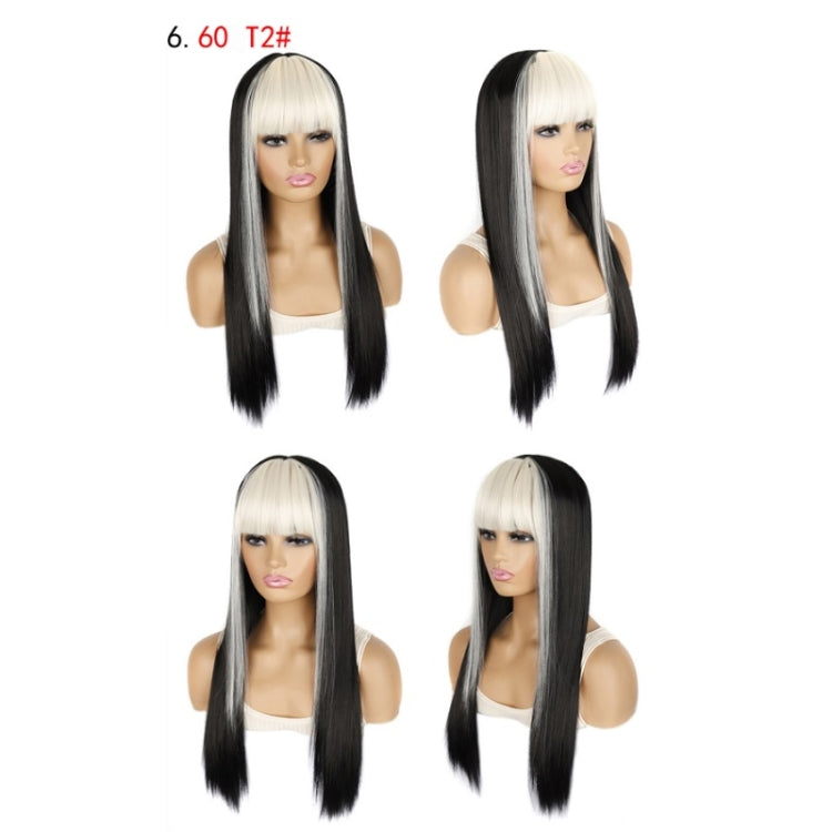 Color Bleaching And Dyeing Double Sideburns With Bangs Long Straight Hip-Hop Wig(Rice White Bleaching Black)