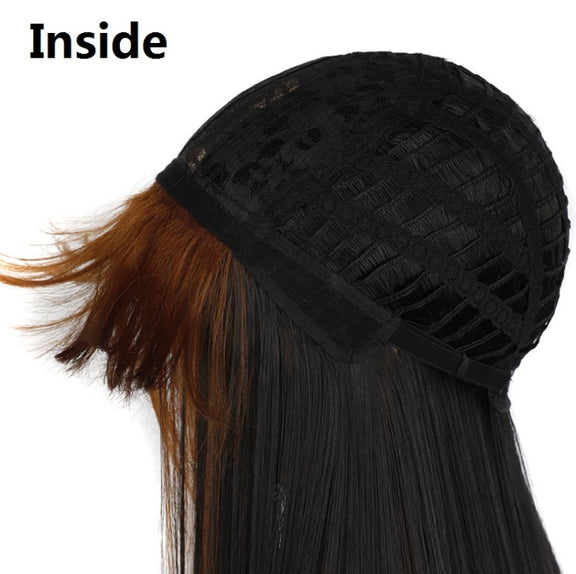 Color Bleaching And Dyeing Double Sideburns With Bangs Long Straight Hip-Hop Wig(Violet Bleaching Black)