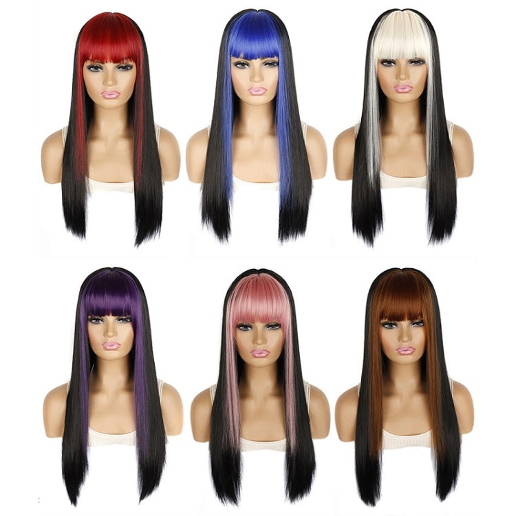 Color Bleaching And Dyeing Double Sideburns With Bangs Long Straight Hip-Hop Wig(Violet Bleaching Black)