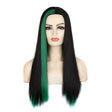 Fashion Medium Haircut Side Bangs Highlight Color Long Straight Wig(Black Ink Green) - free shipping - PMC TechLife - Order now!