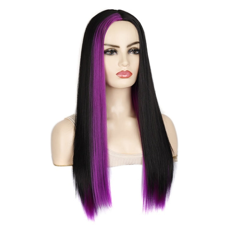 Fashion Medium Haircut Side Bangs Highlight Color Long Straight Wig(Black Volet)