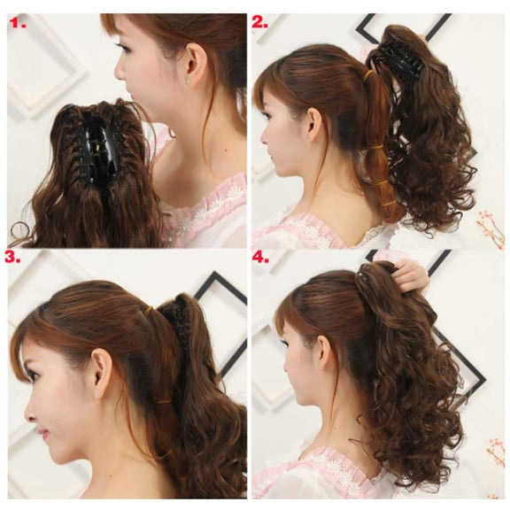 Women Curly Hair Short Ponytail Wig With Shark Clip(12H24 #)