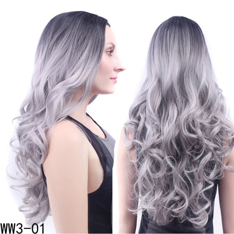 Women Medium Haircut Bangs Black Gradient Granny Grey Long Curly Big Wave Wig(Black Gray) - free shipping - PMC TechLife - Order now!
