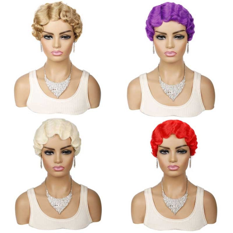 Ladies Short Hair Wig Retro Water Wave Curly Wig(27 #)