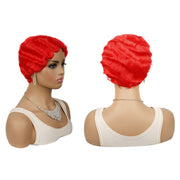 Ladies Short Hair Wig Retro Water Wave Curly Wig(Red #)