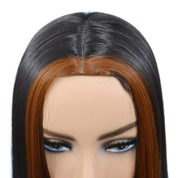 Women Medium Haircut Bleaching And Dyeing Long Straight Wigs(Black Brown)