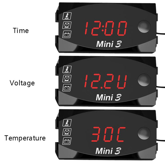 Voltage Clock And Temperature 3 In 1 LED Electronic Meter Large-Screen Digital Display Water-resistant And Dustproof Voltmeter(Blue Light)