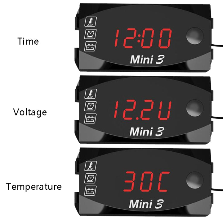 Voltage Clock And Temperature 3 In 1 LED Electronic Meter Large-Screen Digital Display Water-resistant And Dustproof Voltmeter(Blue Light)