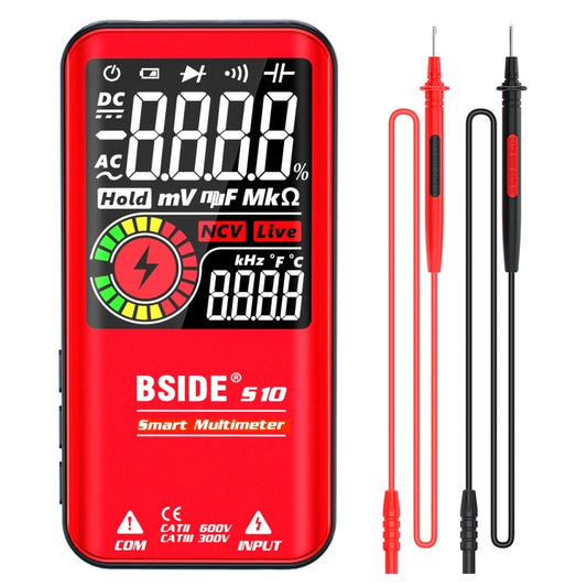 BSIDE Digital Multimeter 9999 Counts LCD Color Display DC AC Voltage Capacitance Diode Meter, Specification: S10 Dry Battery Version (Red) - free shipping - PMC Jewellery - Order now!