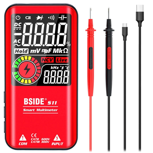 BSIDE Digital Multimeter 9999 Counts LCD Color Display DC AC Voltage Capacitance Diode Meter, Specification: S11 Recharge Version (Red) - free shipping - PMC Jewellery - Order now!