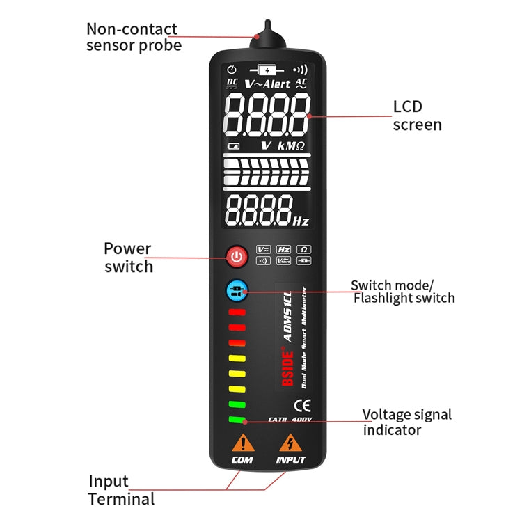 BSIDE Dual-Mode Smart Large-Screen Display Multimeter Electric Pen Portable Voltage Detector, Specification: ADMS1CL - free shipping - PMC Jewellery - Order now!
