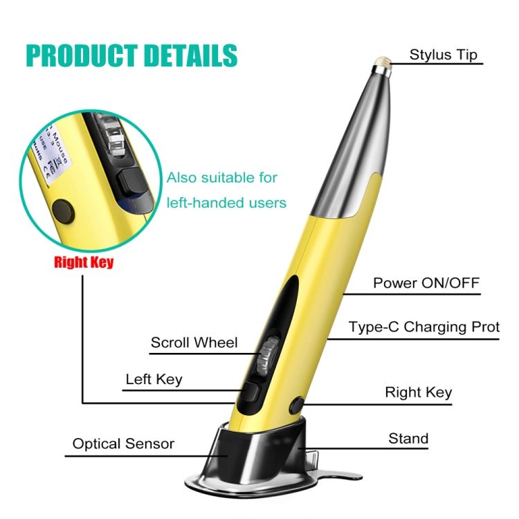 PR-A18 2.4G Charge Mouse Pen Handwritten Glow Wireless Mouse Pen(Silver Gray)