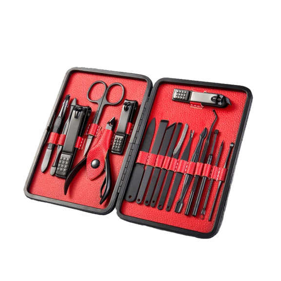 18 In 1 Nail Clippers Home Pedicure and Nail Care Tools(Black Red)