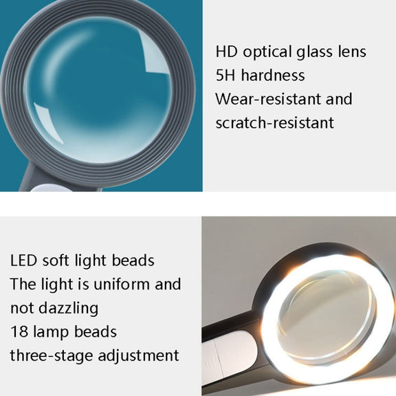 30 Times 18 LED Cool Warm Light HD Elderly Reading Repair Glass Magnifier(Black White)