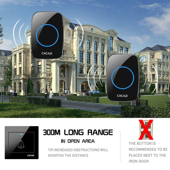 CACAZI H10 1 For 2 Home Wireless Music Doorbell without Battery, Plug:US Plug(White)