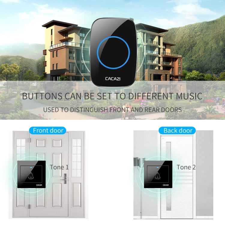 CACAZI H10 1 For 2 Home Wireless Music Doorbell without Battery, Plug:UK Plug(White)