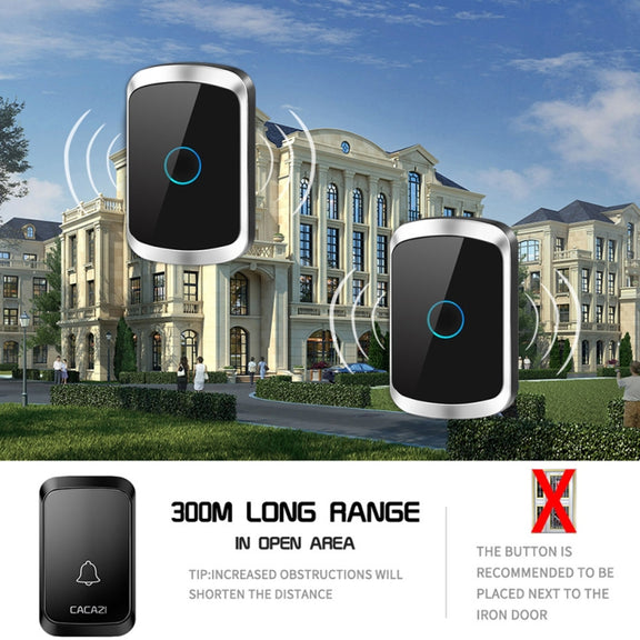CACAZI A50 1 For 1 Wireless Music Doorbell without Battery, Plug:UK Plug(Black)