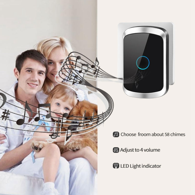 CACAZI A50 1 For 1 Wireless Music Doorbell without Battery, Plug:UK Plug(Black)