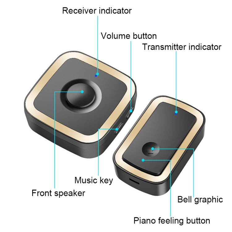 CACAZI A58 1 For 1 Smart Wireless Doorbell without Battery, Plug:UK Plug(Black Gold) - Wireless Doorbell by CACAZI | Online Shopping South Africa | PMC TechLife | Buy Now Pay Later Mobicred