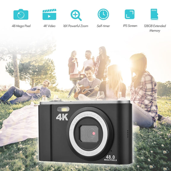 DC303A 2.8-Inch 4K 16X Zoom HD Digital Camera Mini Children Photography Camera US Plug(Black)