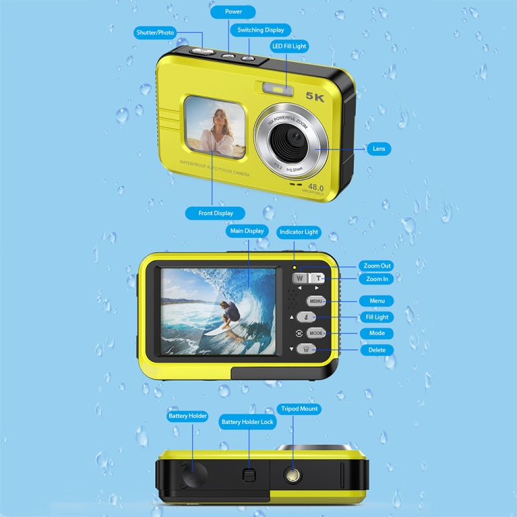 WDC901 3.5m Water-resistant 48MP HD Dual Screen Outdoor Sports Digital Camera EU Plug(Blue)