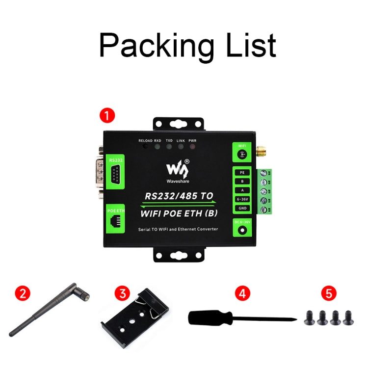 Waveshare Industrial Grade Serial Server RS232/485 to WiFi / Ethernet RJ45 Network Port with POE Support - free shipping - PMC TechLife - Order now!
