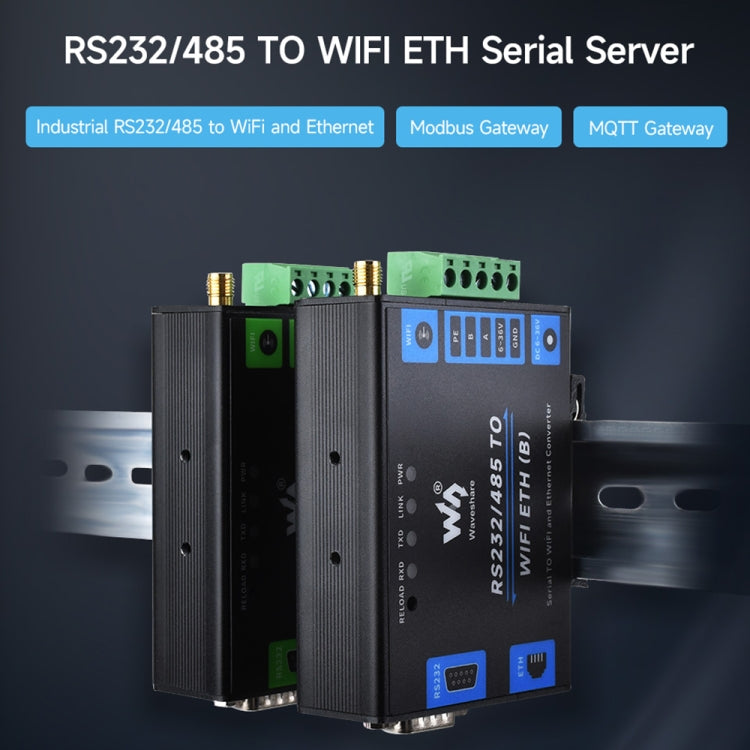 Waveshare Industrial Grade Serial Server RS232/485 to WiFi / Ethernet RJ45 Network Port with POE Support - free shipping - PMC TechLife - Order now!