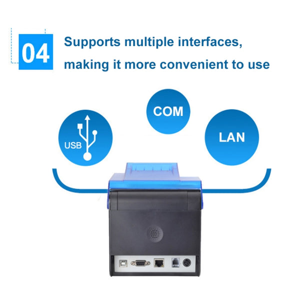 Xprinter XP-C300H 80mm Sound And Light Alarm Store Cashier Rreceipt Thermal Printer, Spec: USB+COM+LAN(EU Plug)