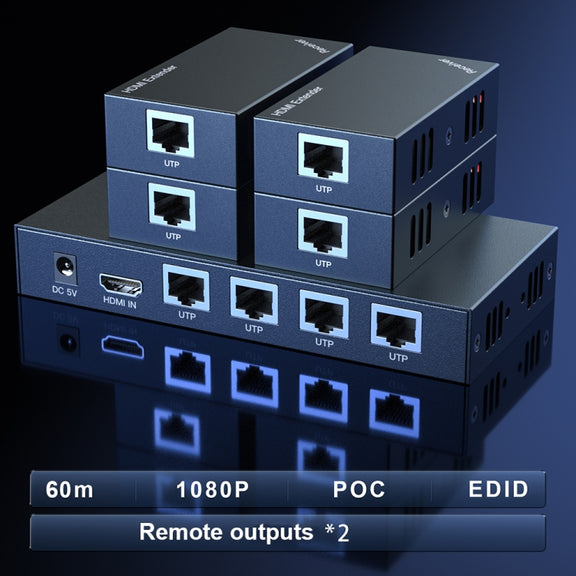 60m 1x4 HDMI Splitter POC Distribution Extender Supports 1080P@60Hz, Plug: AU Plug
