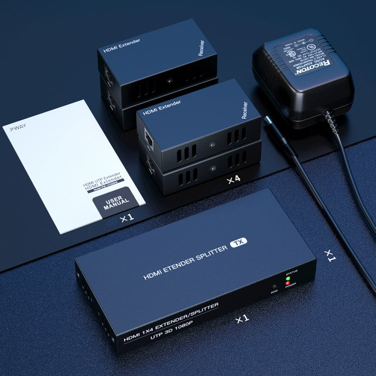 60m 1x4 HDMI Splitter POC Distribution Extender Supports 1080P@60Hz, Plug: UK Plug