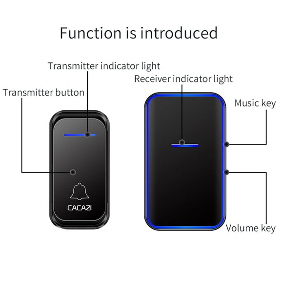 CACAZI Home Smart Digital Wireless Doorbell Remote Electronic Doorbell Elderly Pager, Style: US Plug(Black)