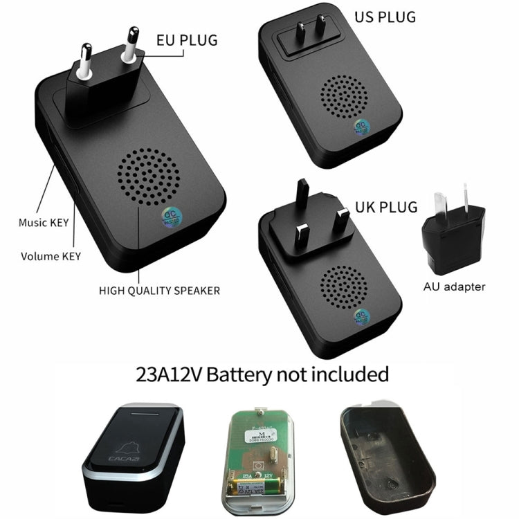 CACAZI Home Smart Digital Wireless Doorbell Remote Electronic Doorbell Elderly Pager, Style: EU Plug(Black)