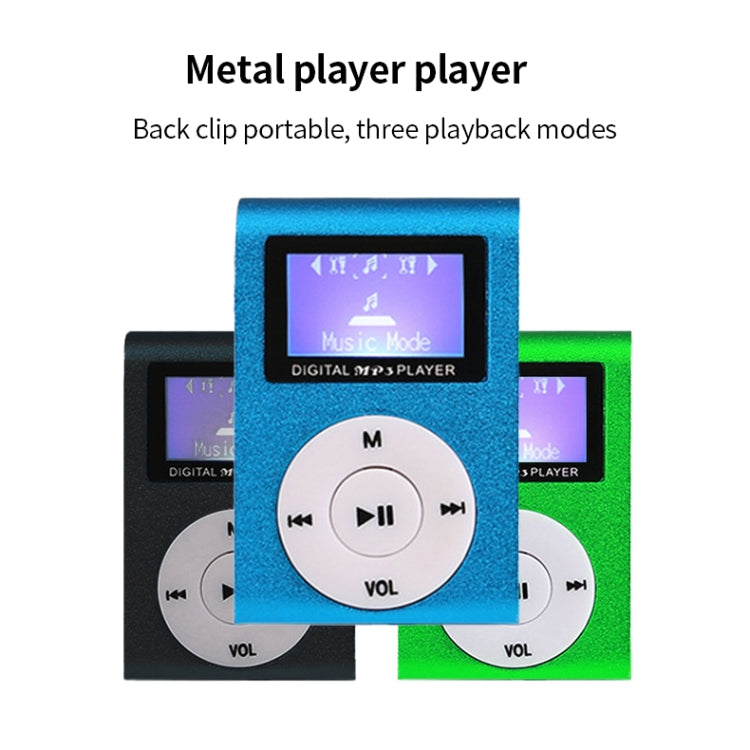 128M+Earphone+Cable Mini Lavalier Metal MP3 Music Player with Screen(Black)