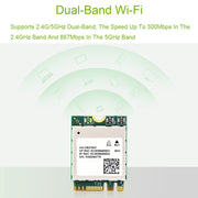 Waveshare 24780 AW-CB375NF 2.4G/5GHz Dual-Band WiFi 5 Wireless NIC, RTL8822CE-CG Core, Supports BLE