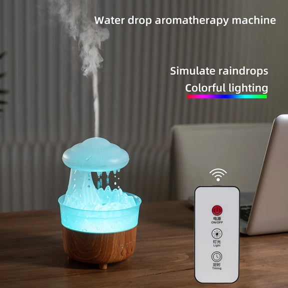 V50 Desktop Colorful Night Light Humidifier Wood Grain Water Drop Aroma Diffuser, Spec: EU Plug(White)