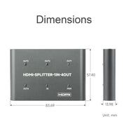 Waveshare 23738 4K HDMI Splitter, 1 In 4 Out, Share One HDMI Source